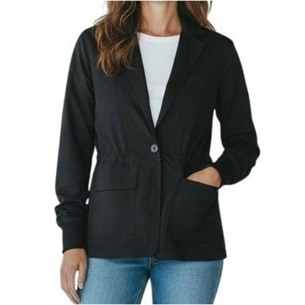 Anatomie Kennedy Travel Blazer Jacket Utility Drawstring Waist Black Size XL